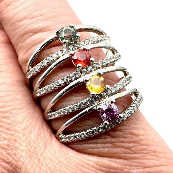 Signed SNJ Jewelry - Signed SNJ Womens Ring Sterling Silver Multi Gemstone Size 9
